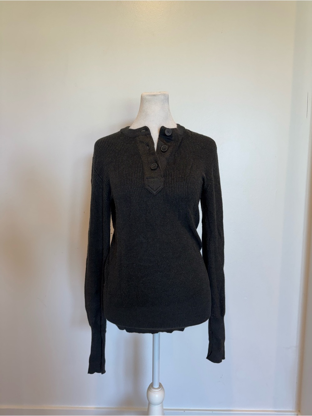 Maison Martin Margiela Dark Charcoal Button-Placket Crew Sweater